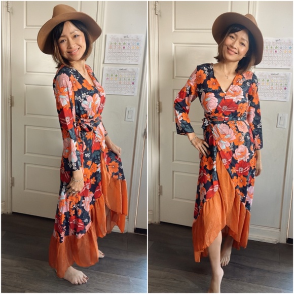 019 Ruffle hem floral print boho gypsy maxi dress - Picture 3 of 9